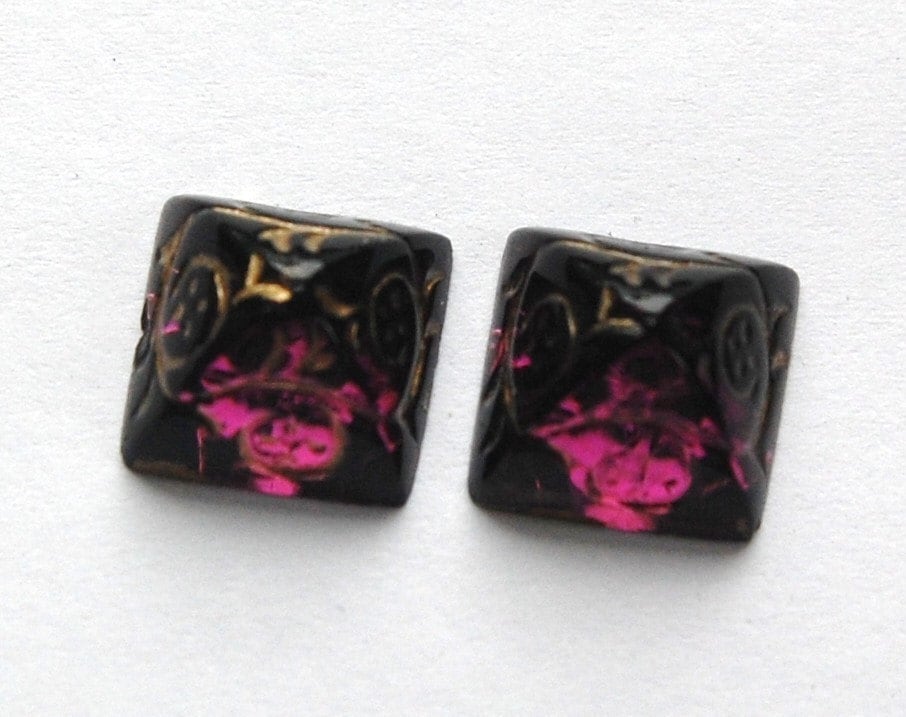 12mm Amethyst Glass with Gold Etched Pyramid Cabochons (2) cab580E