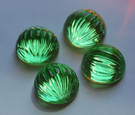 Vintage Green Ribbed Plastic Melon Cabochon 18mm cab395A