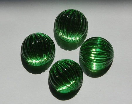 Vintage Green Ribbed Plastic Melon Cabochon 18mm cab395A
