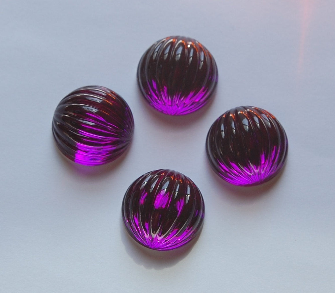 Vintage Amethyst Purple Ribbed Plastic Melon Cabochon 18mm cab395E