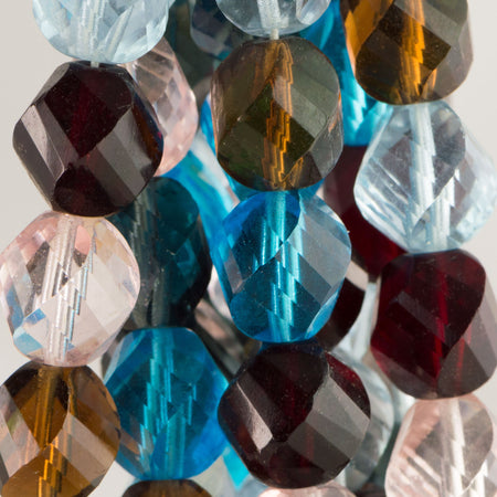 12mm Multi Color Twisted Czech Firepolish Faceted Glass Beads (20)