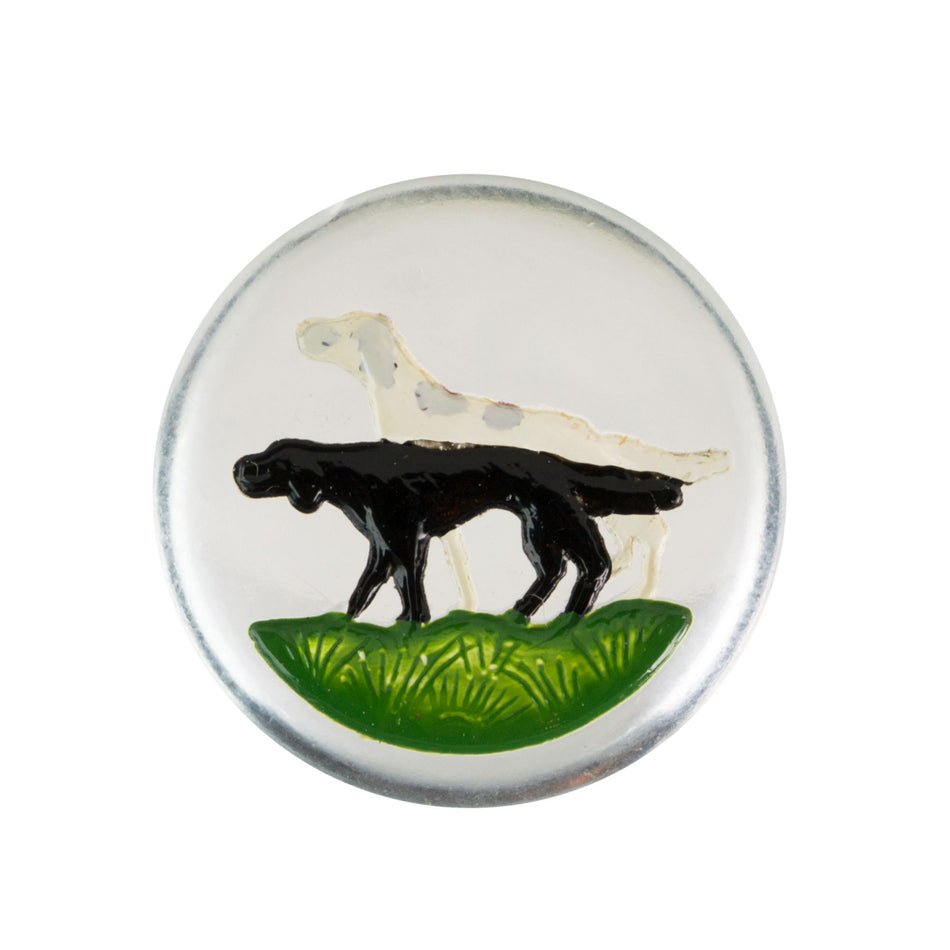 18mm White and Black Dogs Glass Round Intaglio (1)