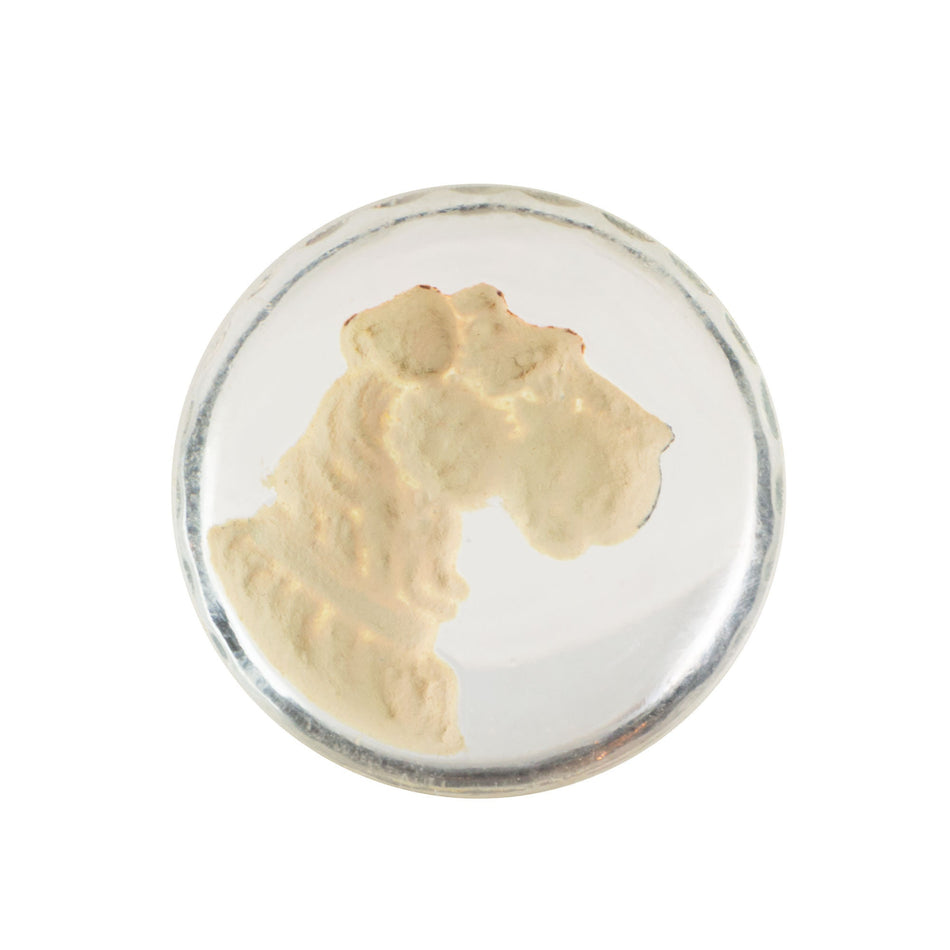 18mm White and Brown Terrier Dog Glass Round Intaglio (1)