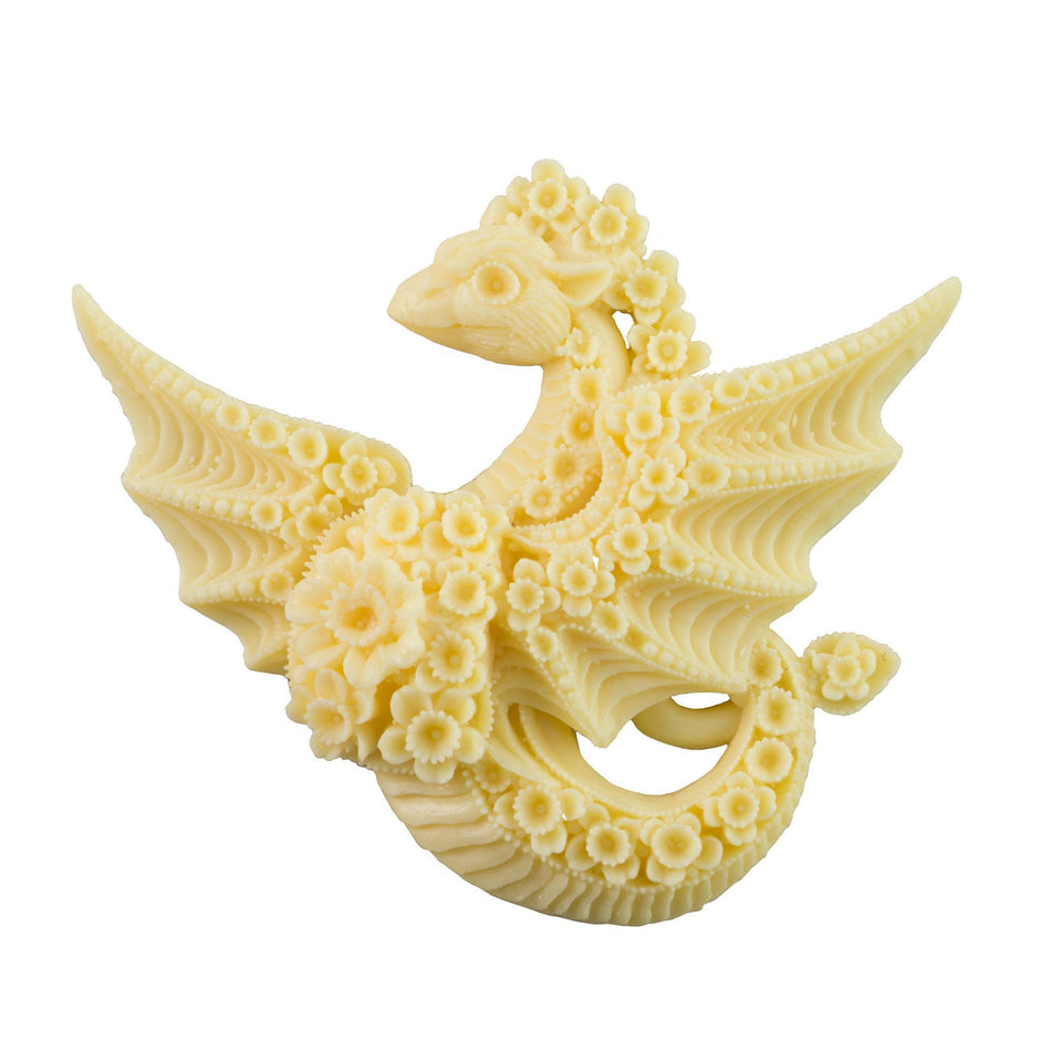 57x67mm Ivory Carved Floral Dragon Acrylic Cabochon (1)