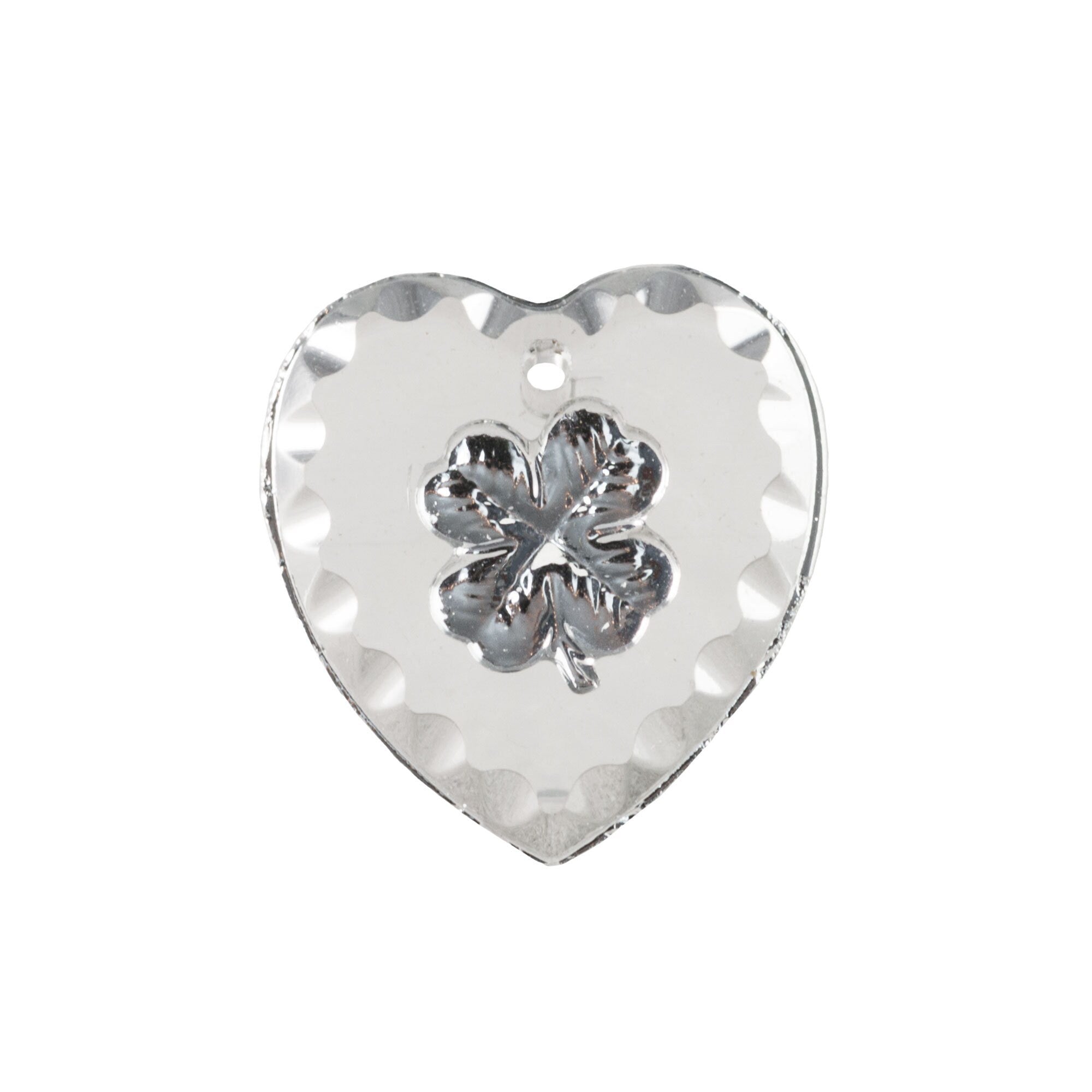 Silver Etched Shamrock 1 Hole Glass Heart Intaglio Pendant (1)