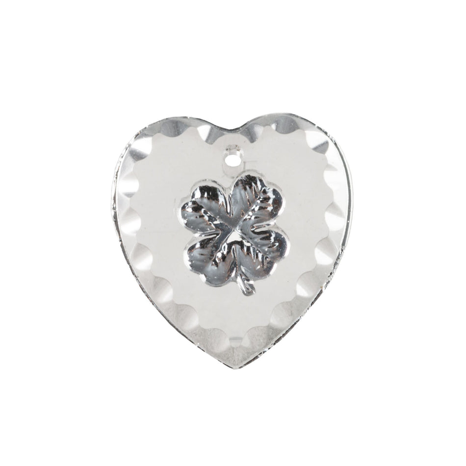 Silver Etched Shamrock 1 Hole Glass Heart Intaglio Pendant (1)