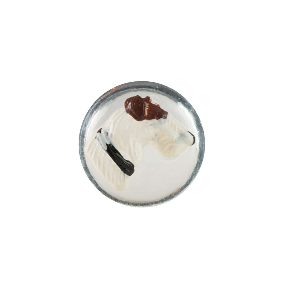 13mm White and Brown Terrier Dog Glass Round Intaglios (2)