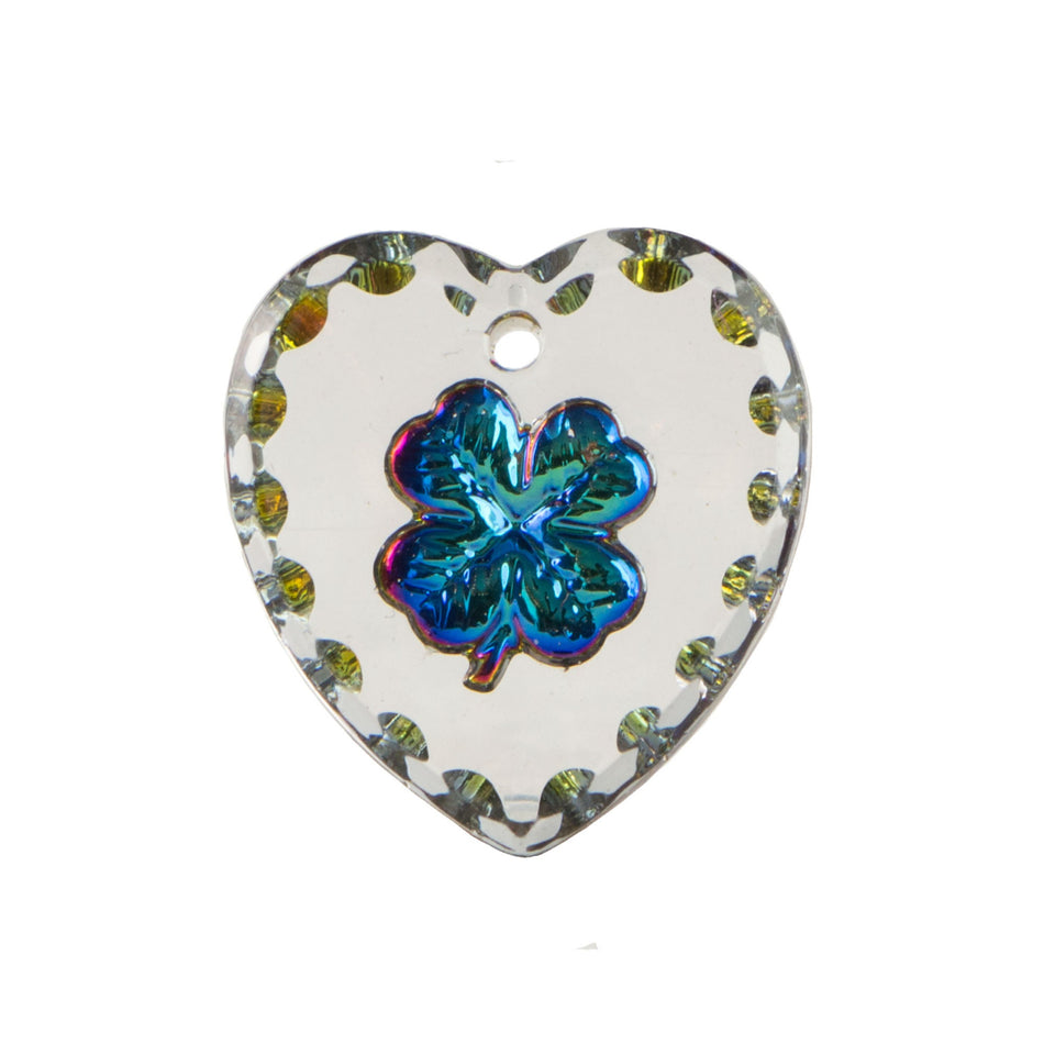15x14mm Green Helio Etched Shamrock Glass Heart Intaglio (1)