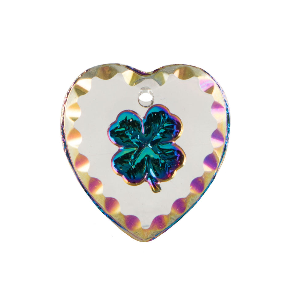 15x14mm Green Helio Etched Shamrock Glass Heart Intaglio (1)