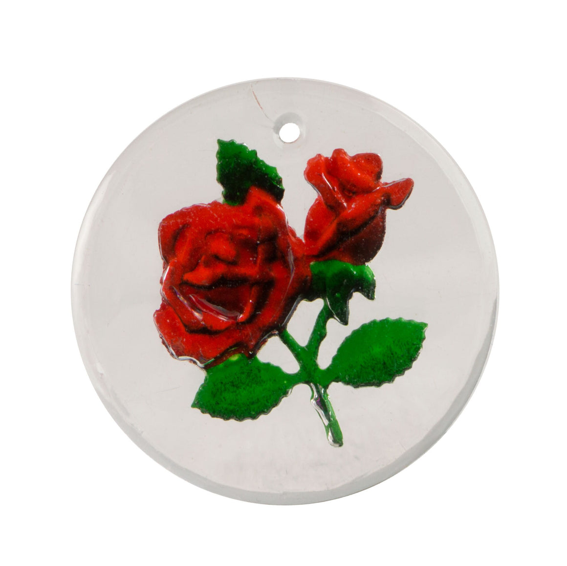 25mm Red Rose Etched Glass Round Intaglio Pendant (1)