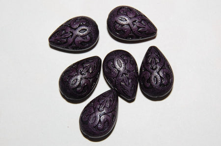 Vintage Style Deep Purple Etched Teardrop Tear Drop Beads (6) bds120B