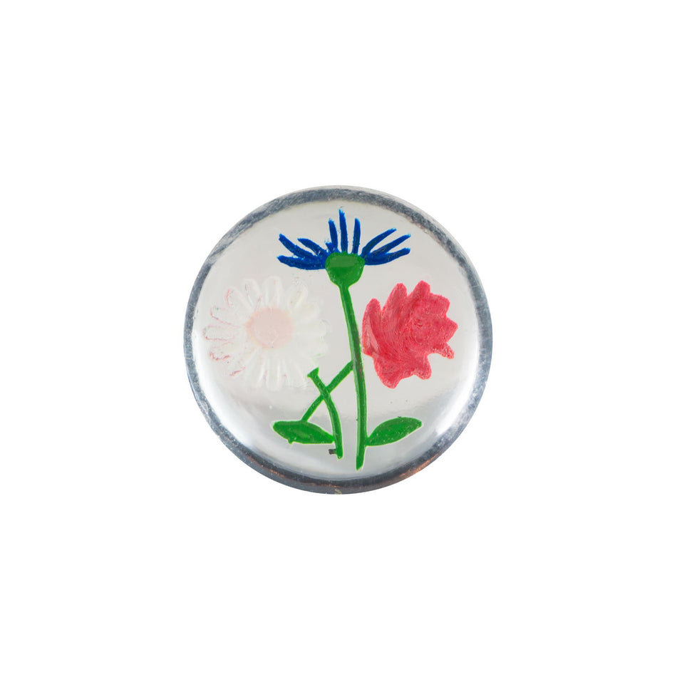 13mm Pink Blue and Daisy Flowers Glass Round Intaglios (2)