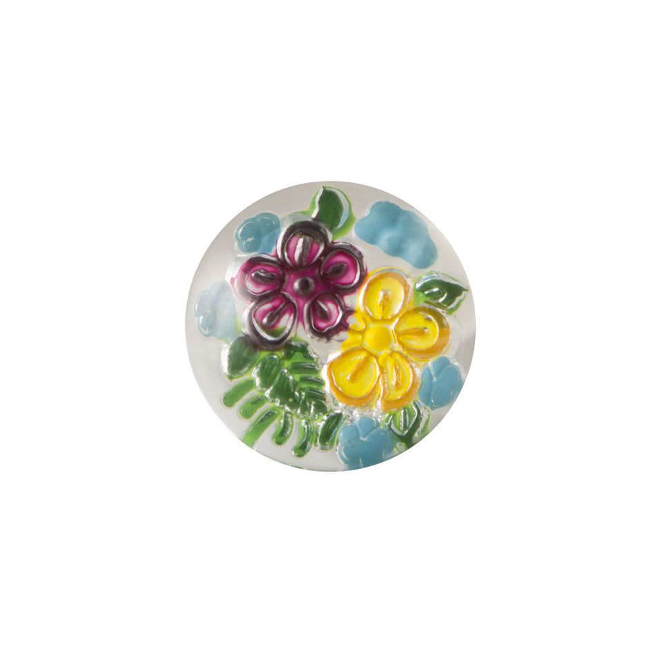13mm Burgundy and Yellow Flowers Glass Round Intaglios (2)