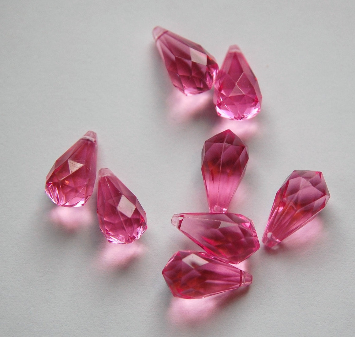 Rose Pink Faceted Acrylic Prism Drops 18x9mm (8) pnd131C