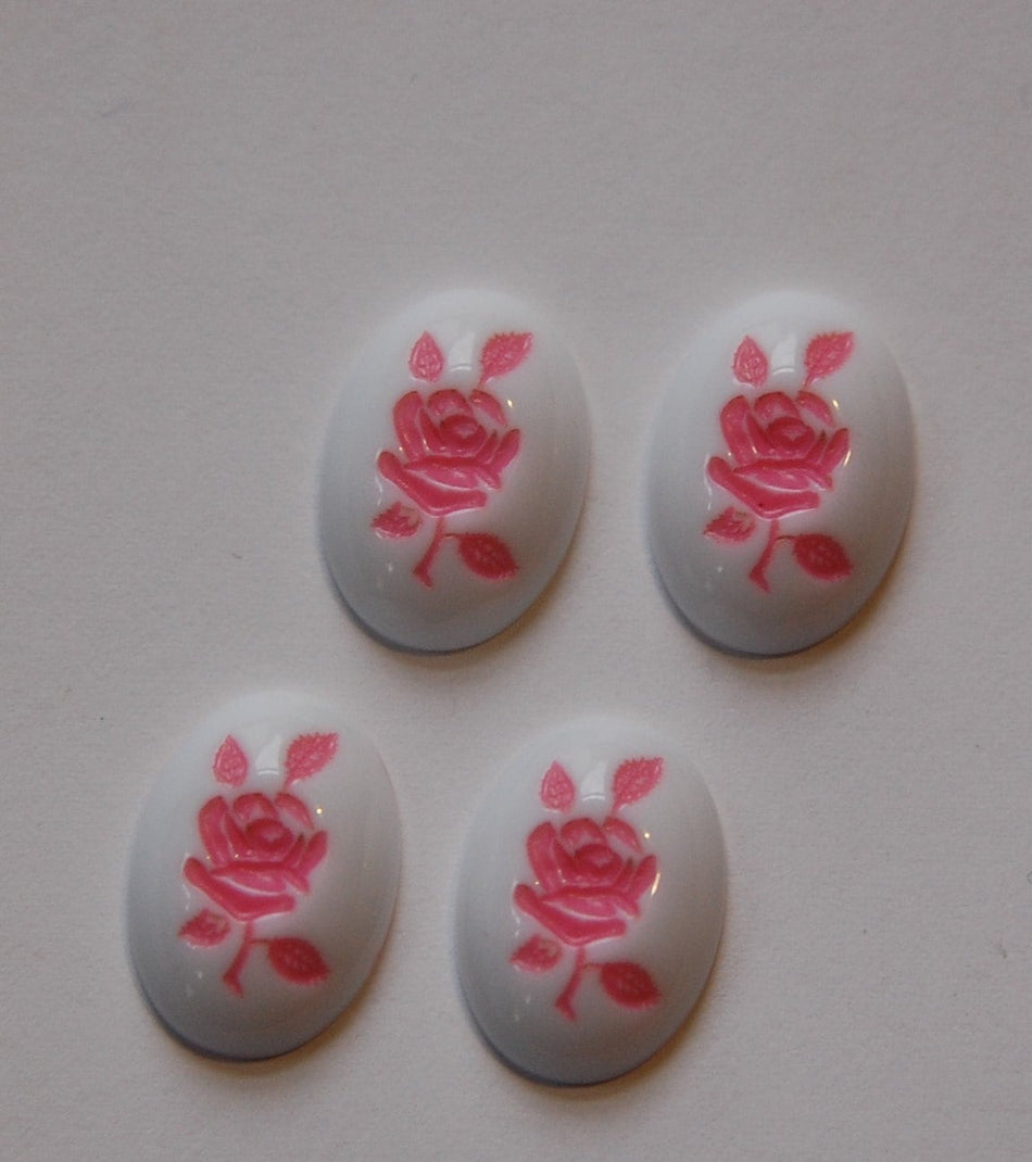 Vintage Pink on White Rose Cabochons cab032D