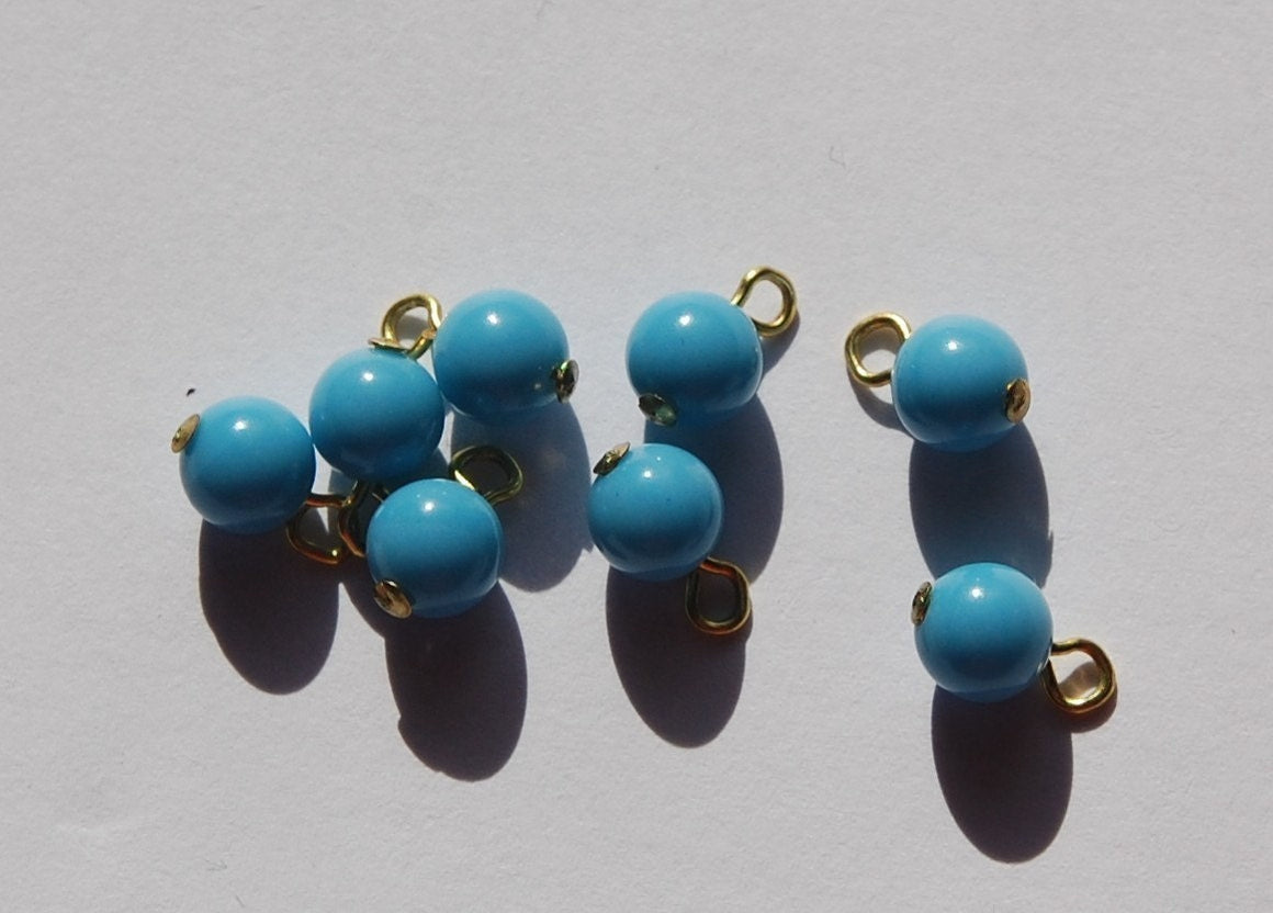 Vintage Turquoise Blue Glass Drops Bead No Cap Loop drp022A