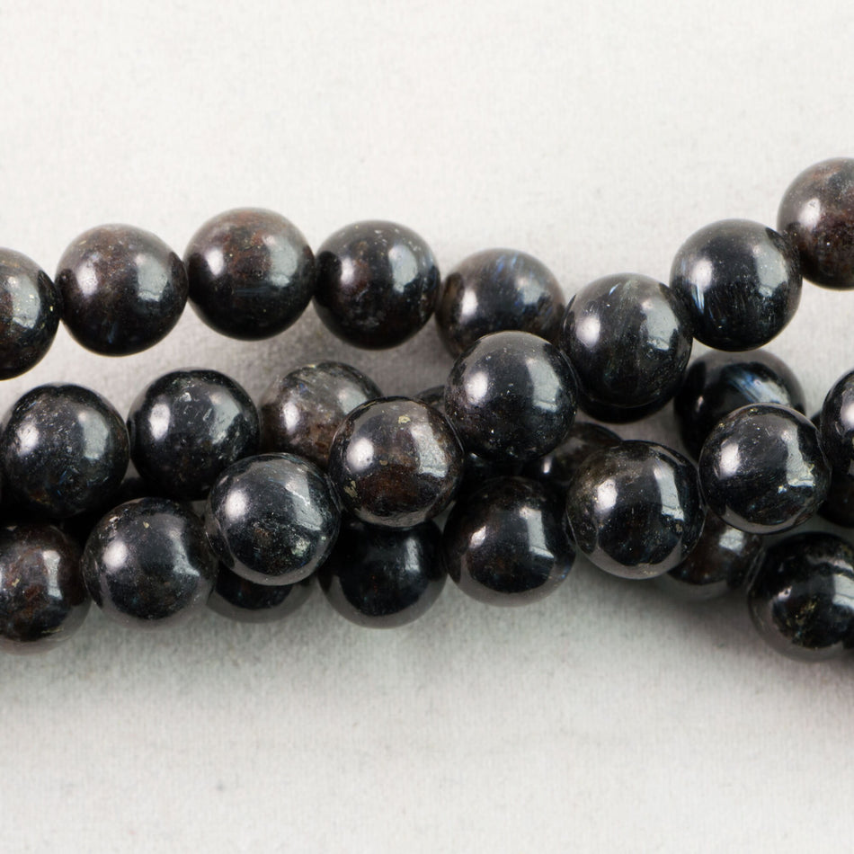 Dakota Stones Astrophyllite 8mm Round Gemstones 15-16" Strand.