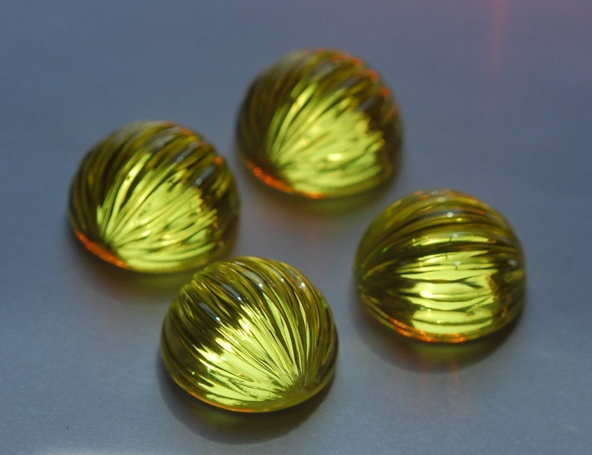 Yellow Ribbed Vintage Plastic Melon Cabochon 18mm cab395