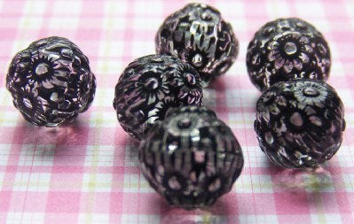 Jet Black on Crystal Etched Acrylic Beads 14mm (8) bds745G