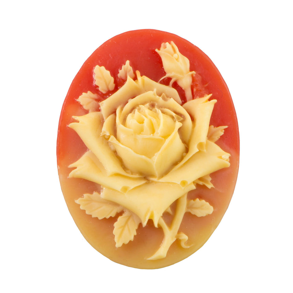 40x30mm Matte Ivory Rose on Red and Yellow Acrylic Cameo (1)