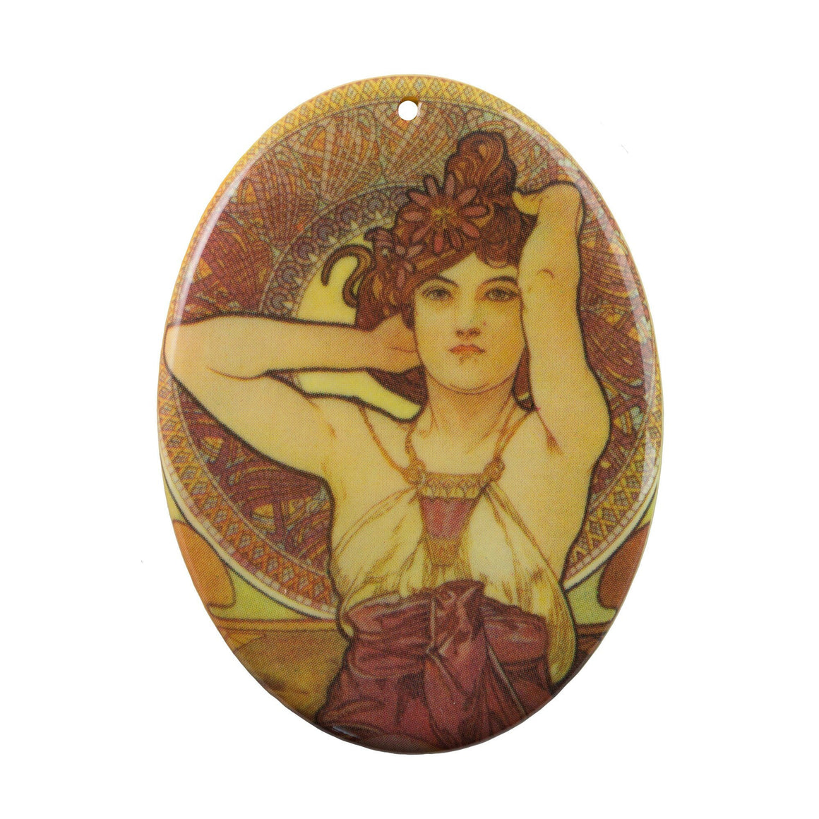 Amethyst by Alphonse Mucha Acrylic Oval Marbled Pendant 59x44mm (1)