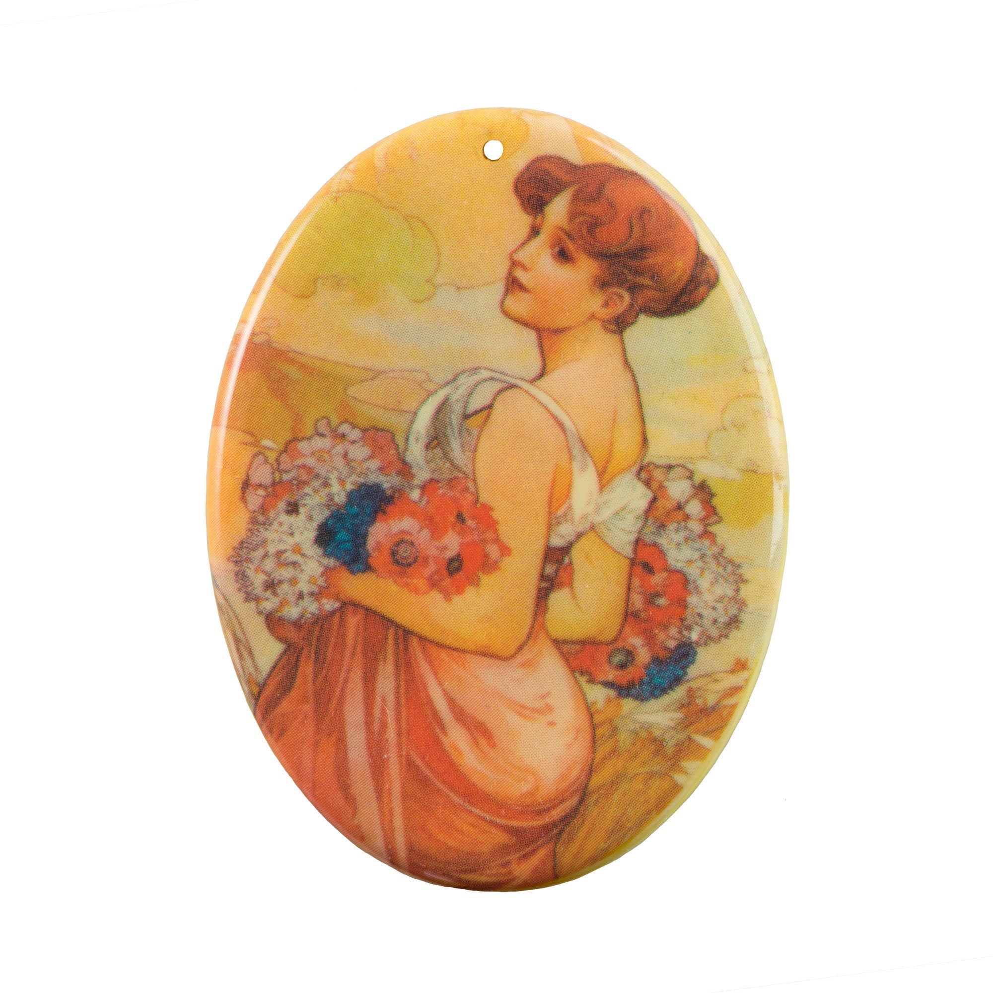 Summer by Alphonse Mucha Acrylic Oval Marbled Pendant 59x44mm (1)
