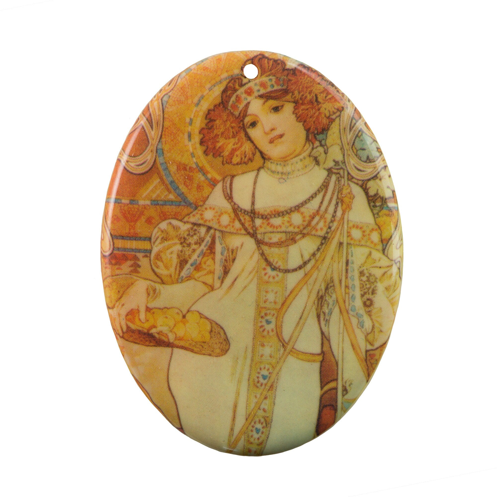Autumn by Alphonse Mucha Acrylic Oval Marbled Pendant 59x44mm (1)