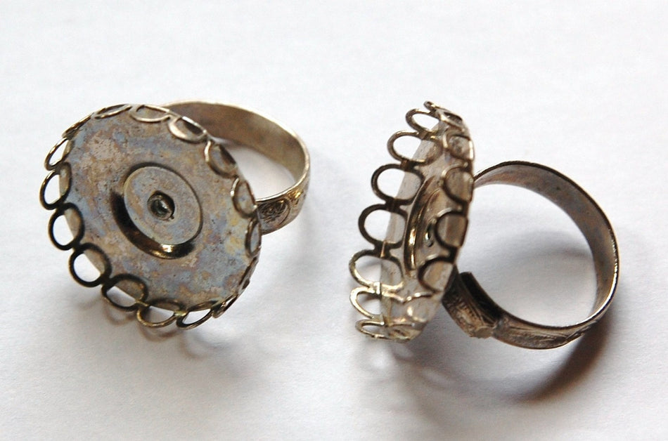 Vintage Silver Filigree Ring Blank 22mm Round Adjustable mtl096
