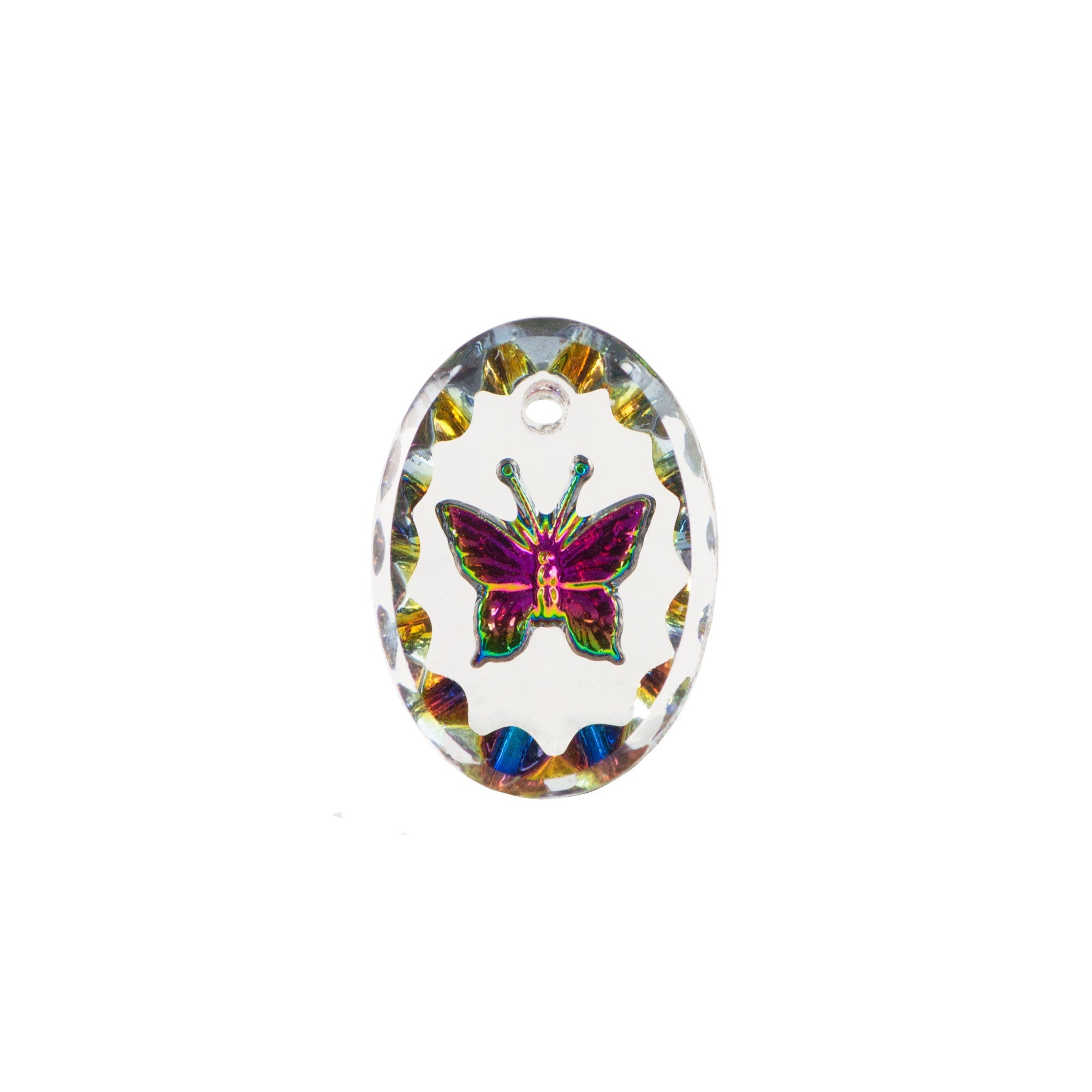 14x10mm Vitrail Etched Butterfly 1 Hole Glass Intaglio Pendants (2)