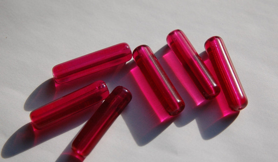 Vintage Translucent Red Plastic Tube Beads (6) bds818B