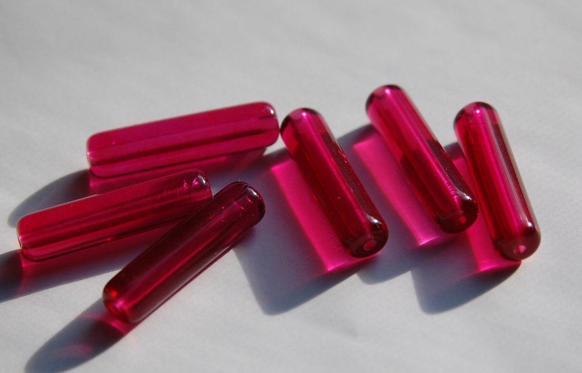 Vintage Translucent Red Plastic Tube Beads (6) bds818B