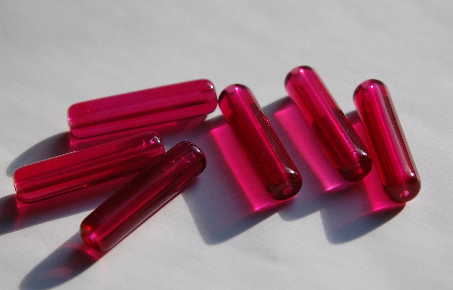 Vintage Translucent Red Plastic Tube Beads (6) bds818B