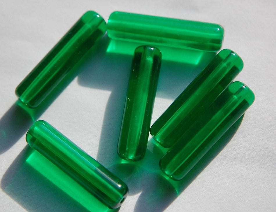 Vintage Translucent Green Plastic Tube Beads (6) bds818C