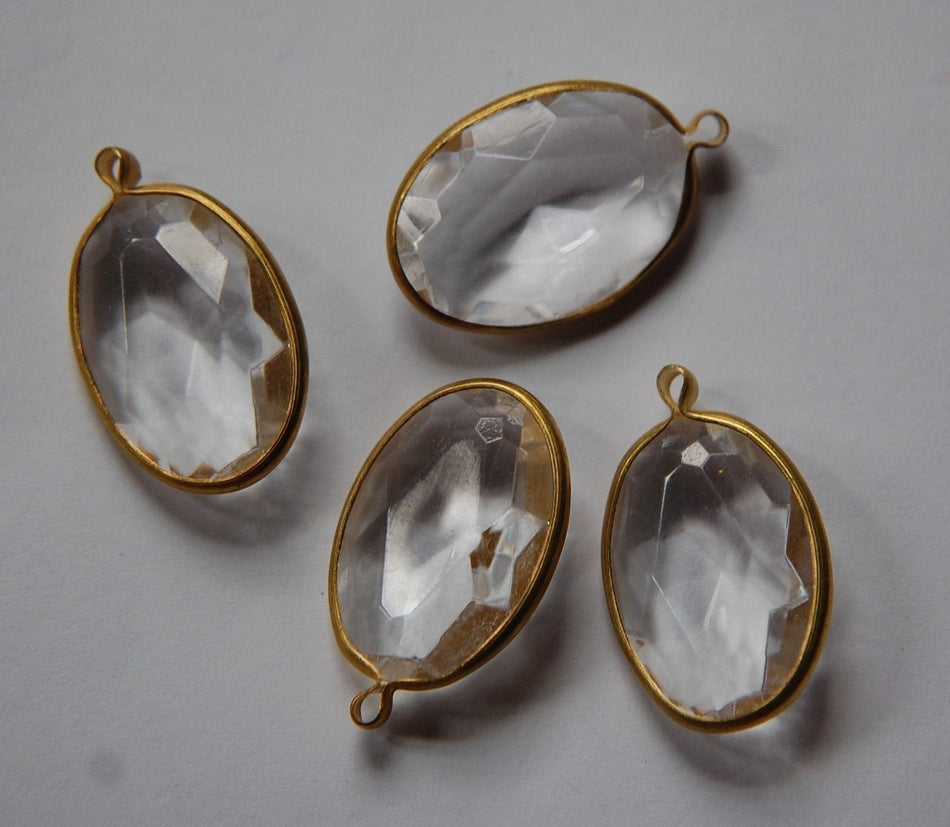 1 Loop Brass Channel Set Faceted Crystal Clear Oval Acrylic Charms chr162A