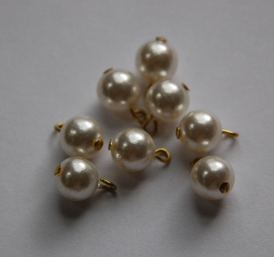 1 Loop Vintage Pearl Bead Drops with Gold Loop Japan 8mm drp010A