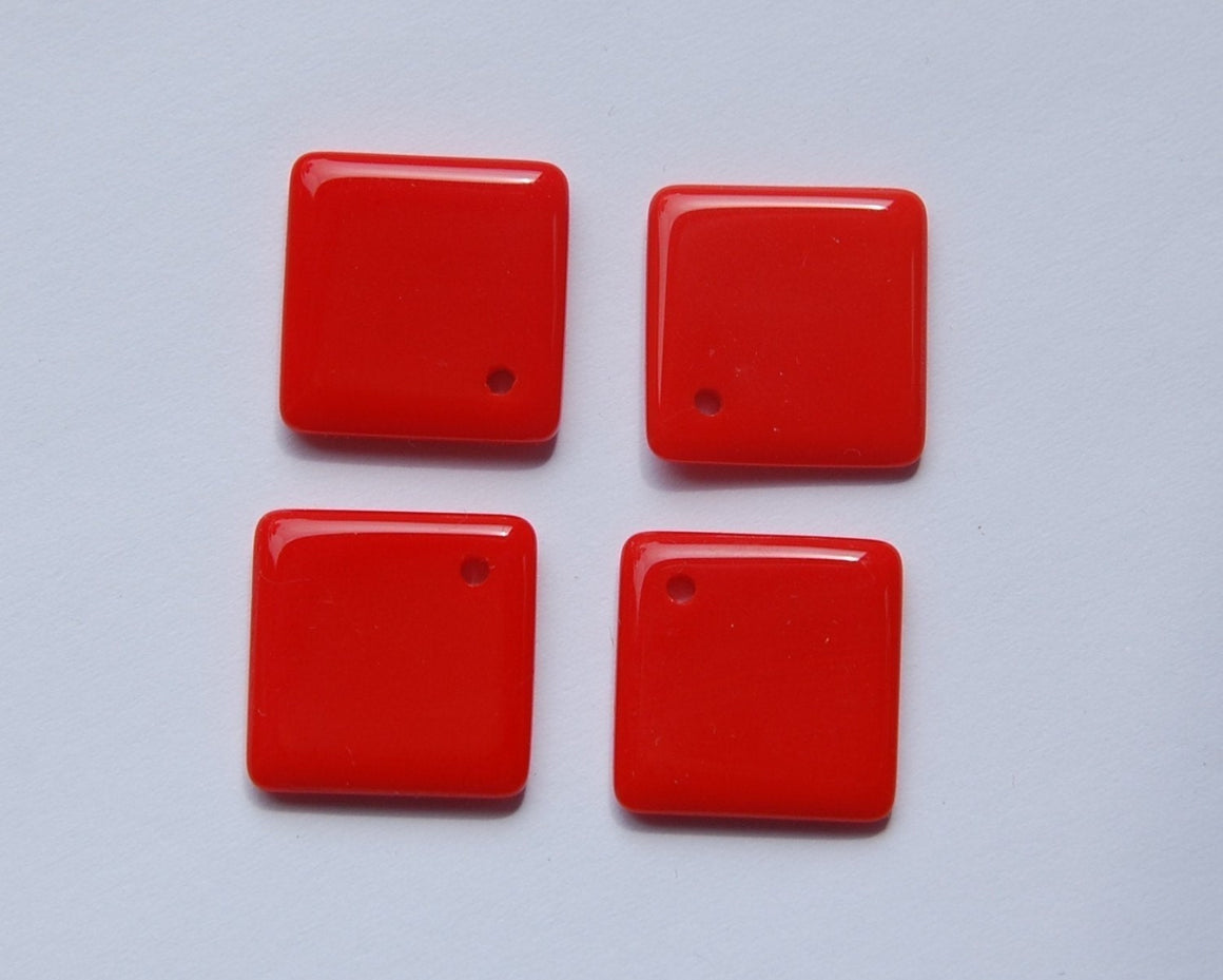 Vintage Red Glass Square Drops Pendants Japan chr096A