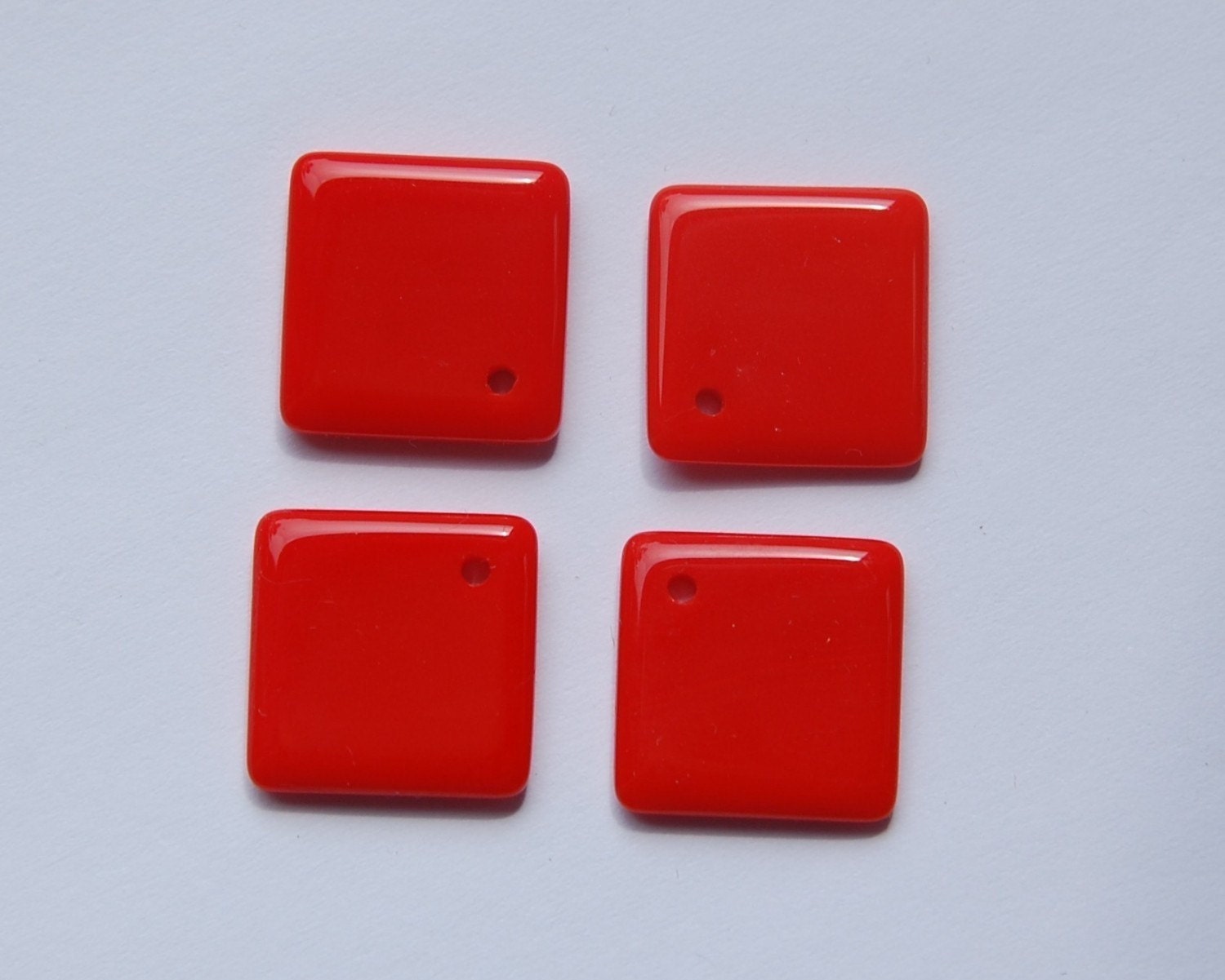 Vintage Red Glass Square Drops Pendants Japan chr096A