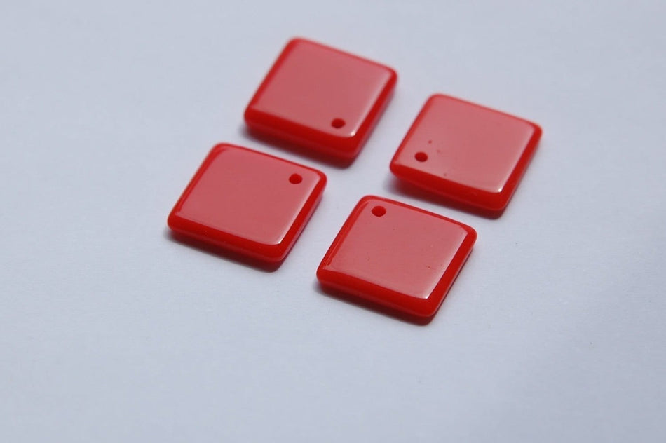 Vintage Red Glass Square Drops Pendants Japan chr096A
