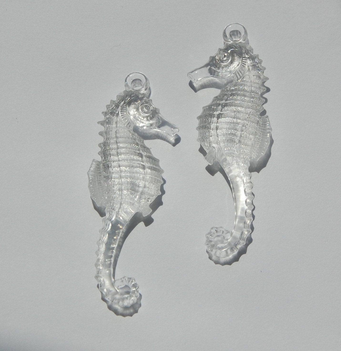 Vintage West German Lucite Crystal Clear Seahorse Pendants Charms 50x17mm pnd063E
