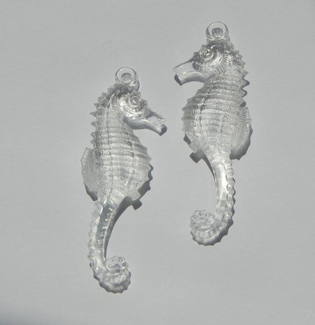 Vintage West German Lucite Crystal Clear Seahorse Pendants Charms 50x17mm pnd063E