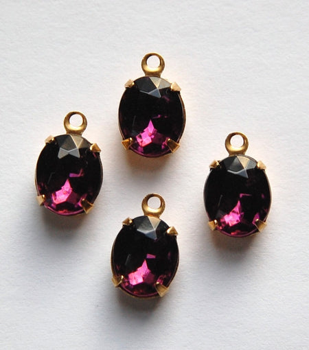 Faceted Amethyst Glass Oval Stones in 1 Loop Brass Setting 10mmx8mm (4) ovl005SS