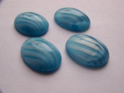 Pretty Blue and White Striped Glass Cabochons cab126