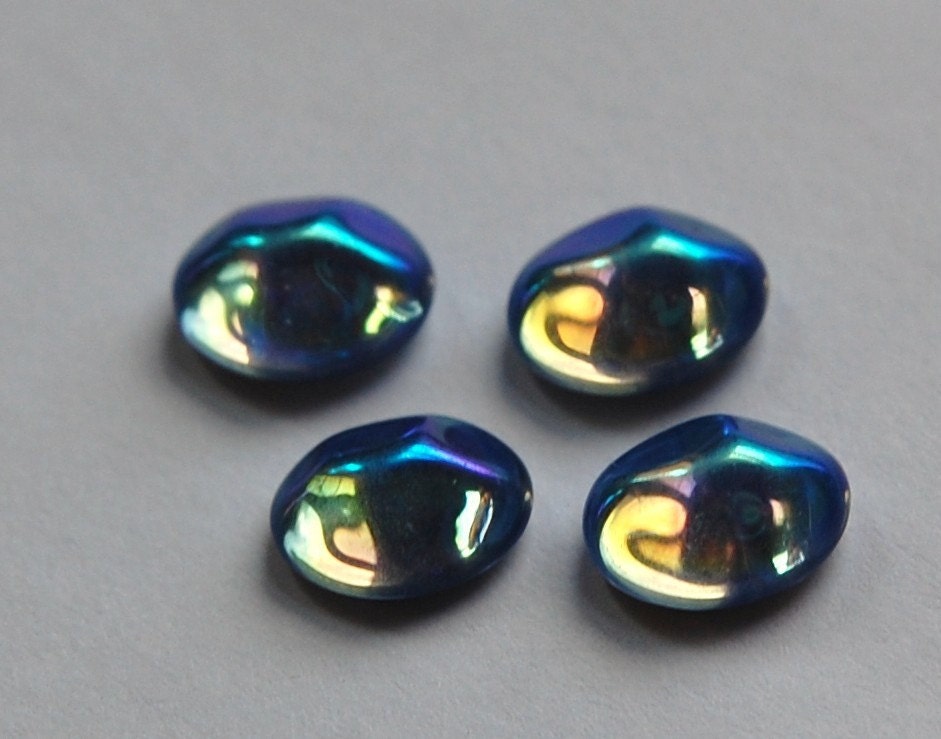 Vintage AB Sapphire Baroque Glass Cabochon 10x8mm cab576P