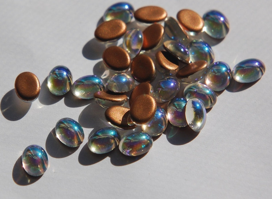 Vintage Crystal Clear AB Foiled Cabochons 8mm x 6mm (8) cab575C