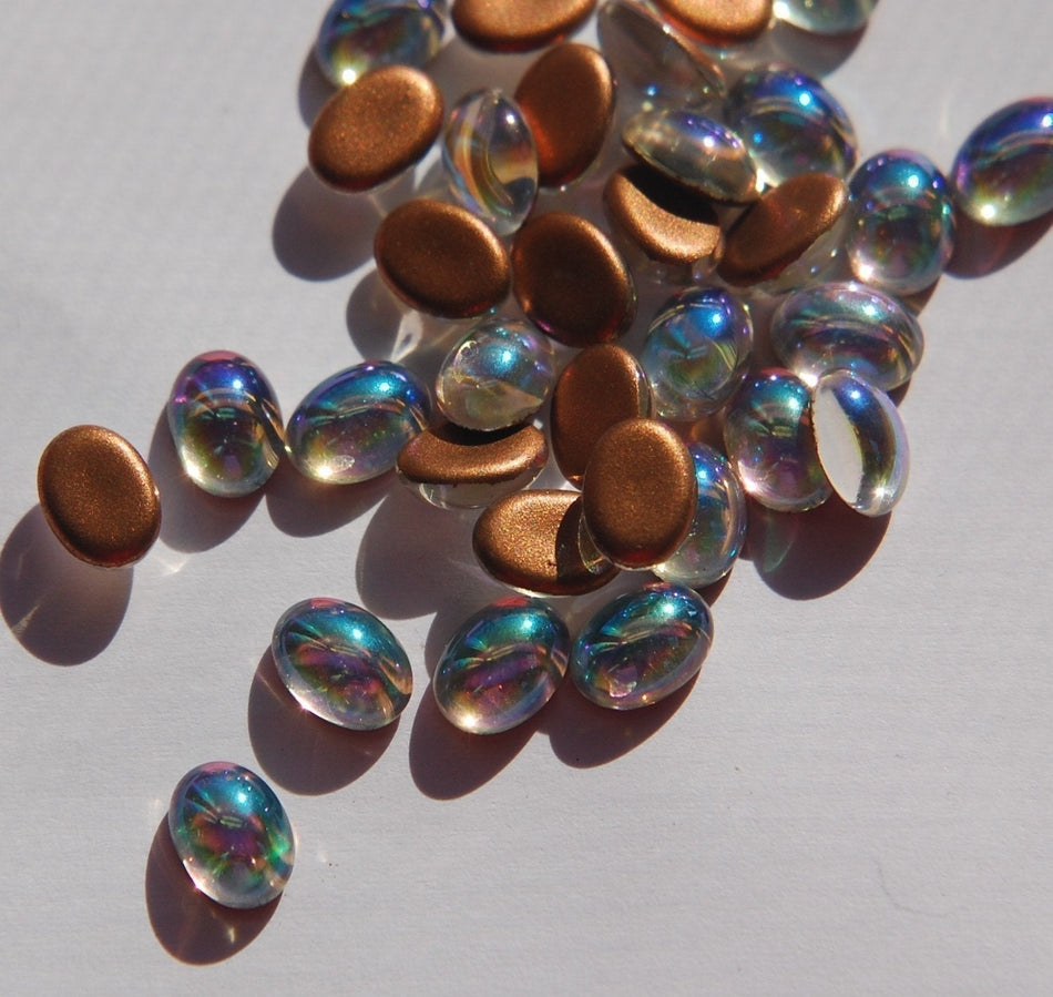Vintage Crystal Clear AB Foiled Cabochons 8mm x 6mm (8) cab575C
