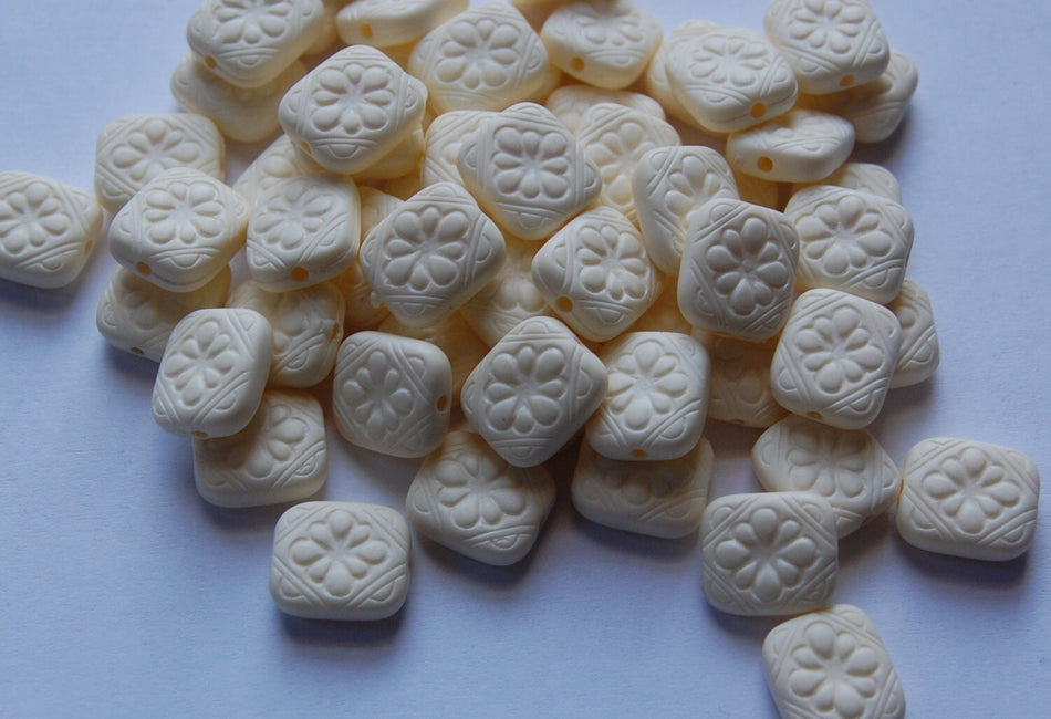 Creamy Etched Acrylic Floral Tablet Beads bds380H