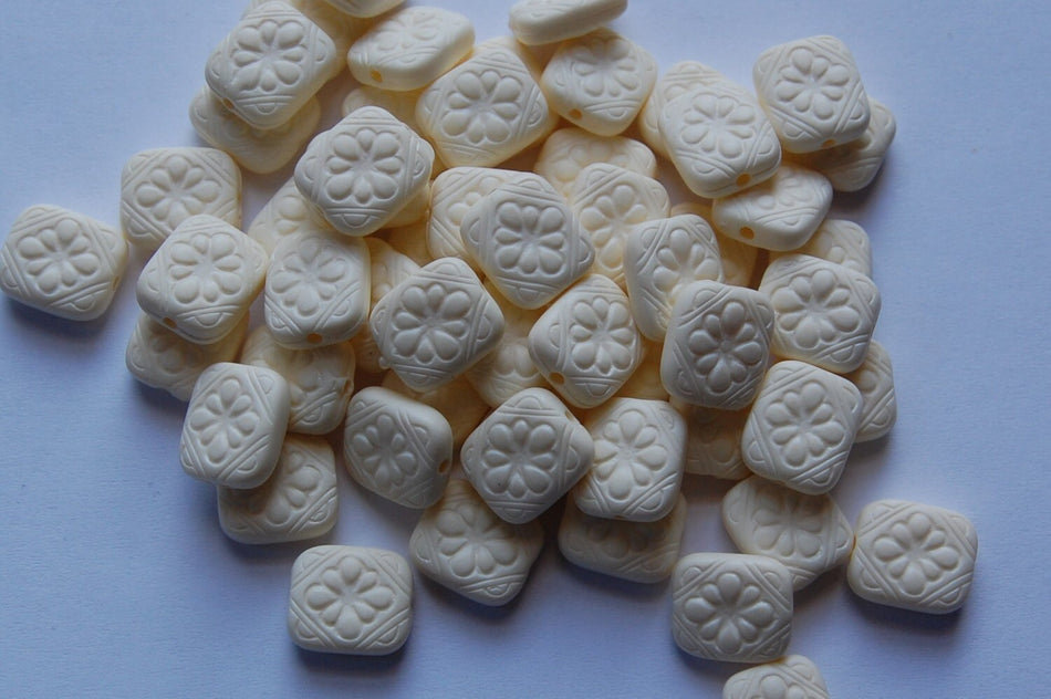 Creamy Etched Acrylic Floral Tablet Beads bds380H