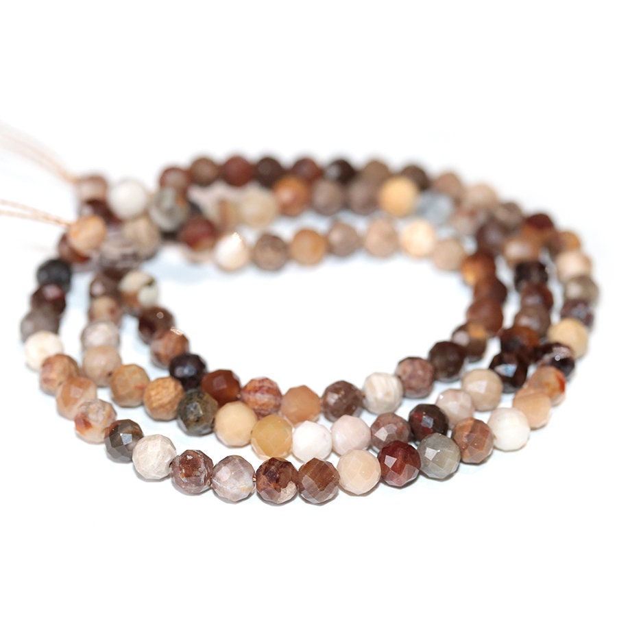 Dakota Stones Wood Opalite 4mm Diamond Cut Faceted Round Gemstones 16" Strand WOP4RD-F-DC