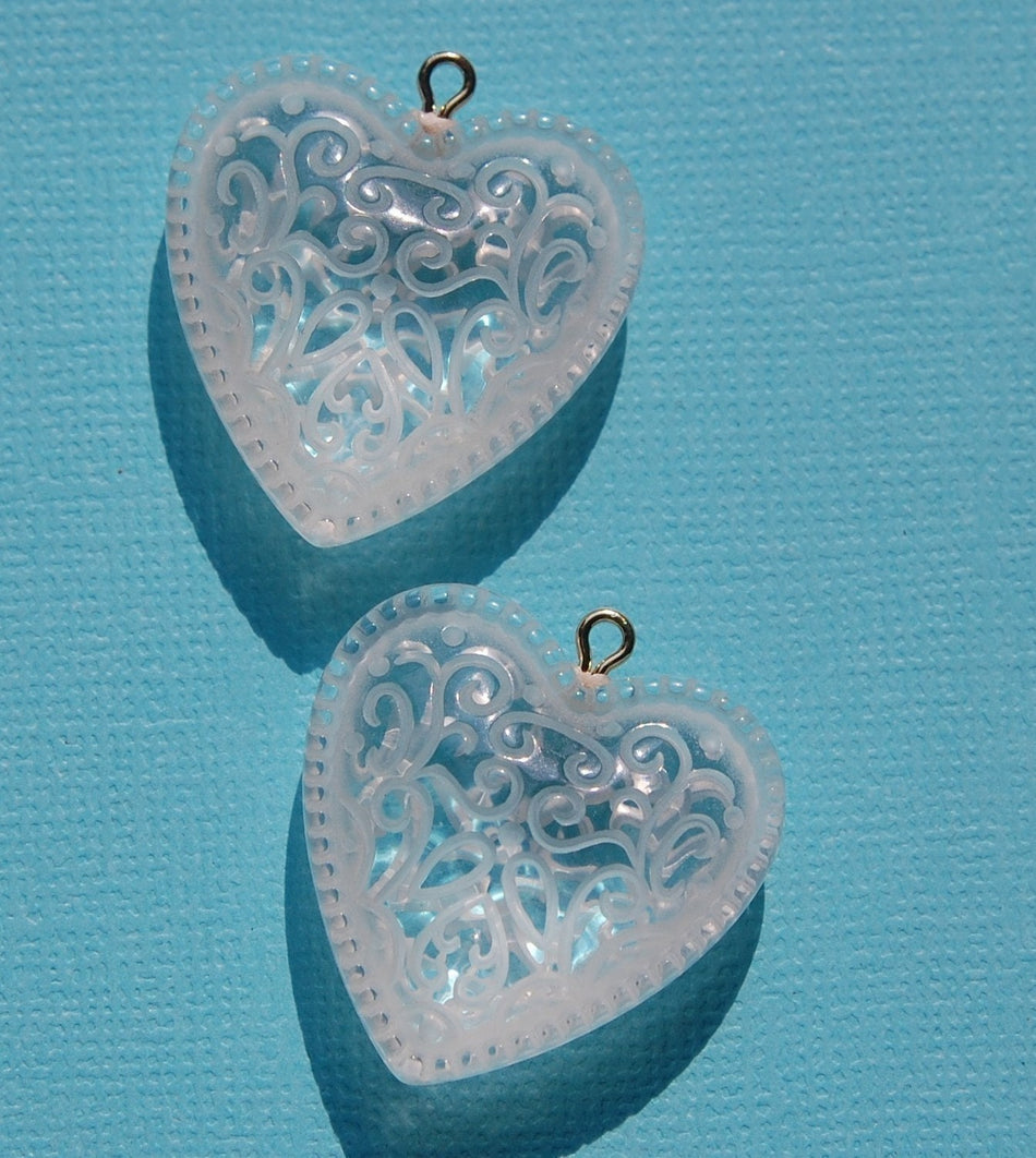 Etched and Beaded Lucite Heart Pendant Charms chr093A