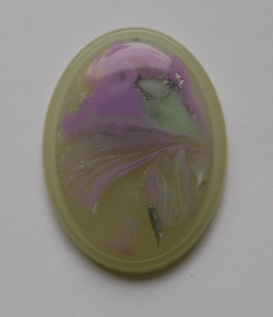 Vintage Purple Silver and Green Swirl 40x30mm Cabochons cab405C